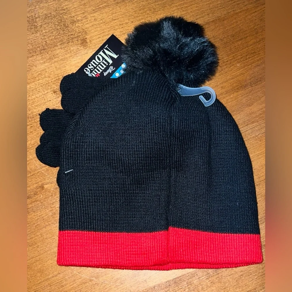Disney Minnie Mouse Black and Red Kids Winter Hat Set - NWT